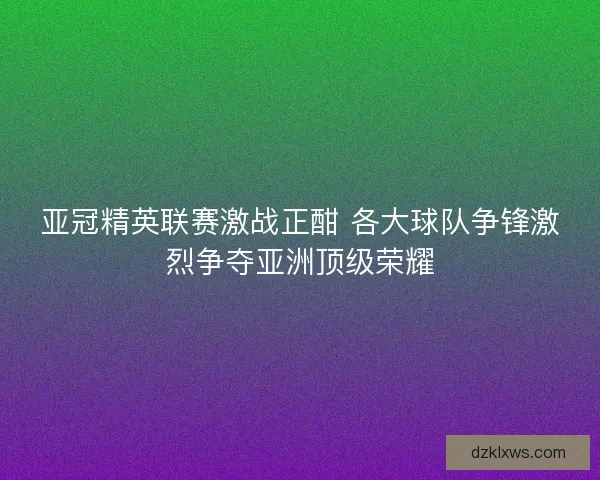 亚冠精英联赛激战正酣 各大球队争锋激烈争夺亚洲顶级荣耀